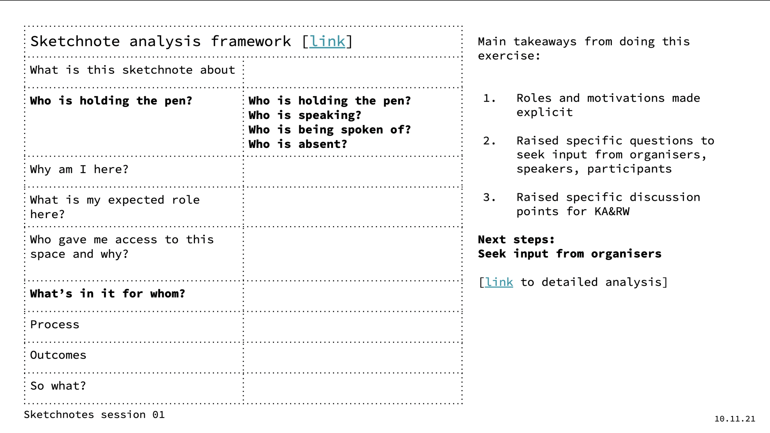 Table with questions